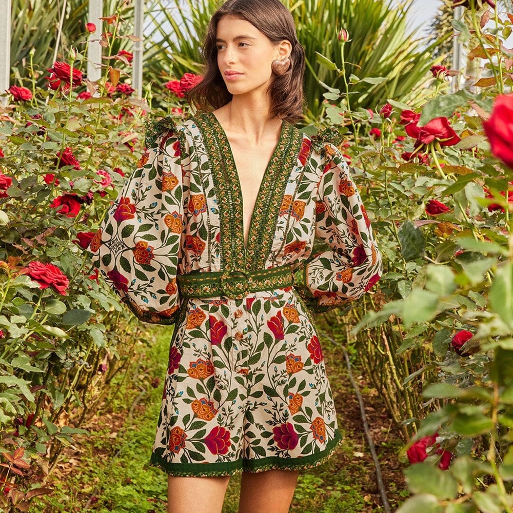 FARM RIO Sand Garden Tapestry Organic Cotton Romper - Brand New, Never Worn.